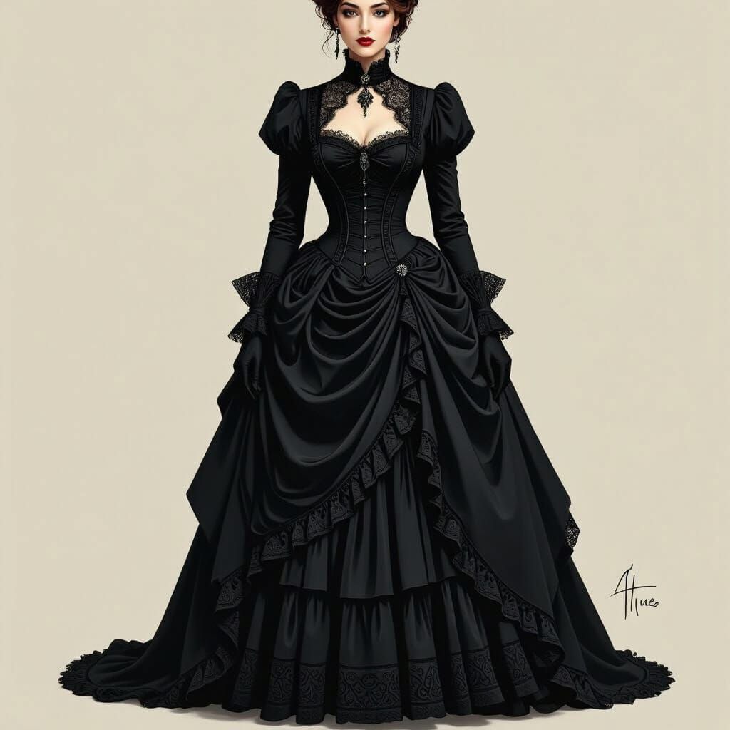 Victorian Goth Woman in Dark Elegant Dress