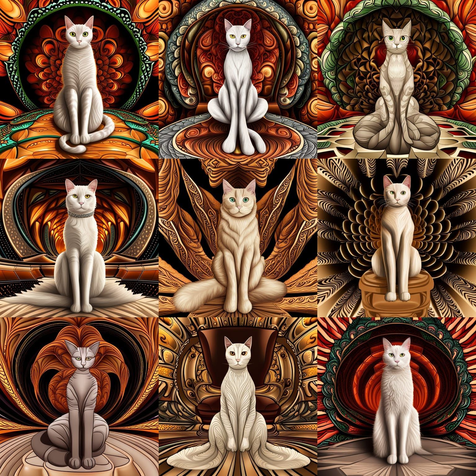 Cat on Throne in Abstract Fractal Design