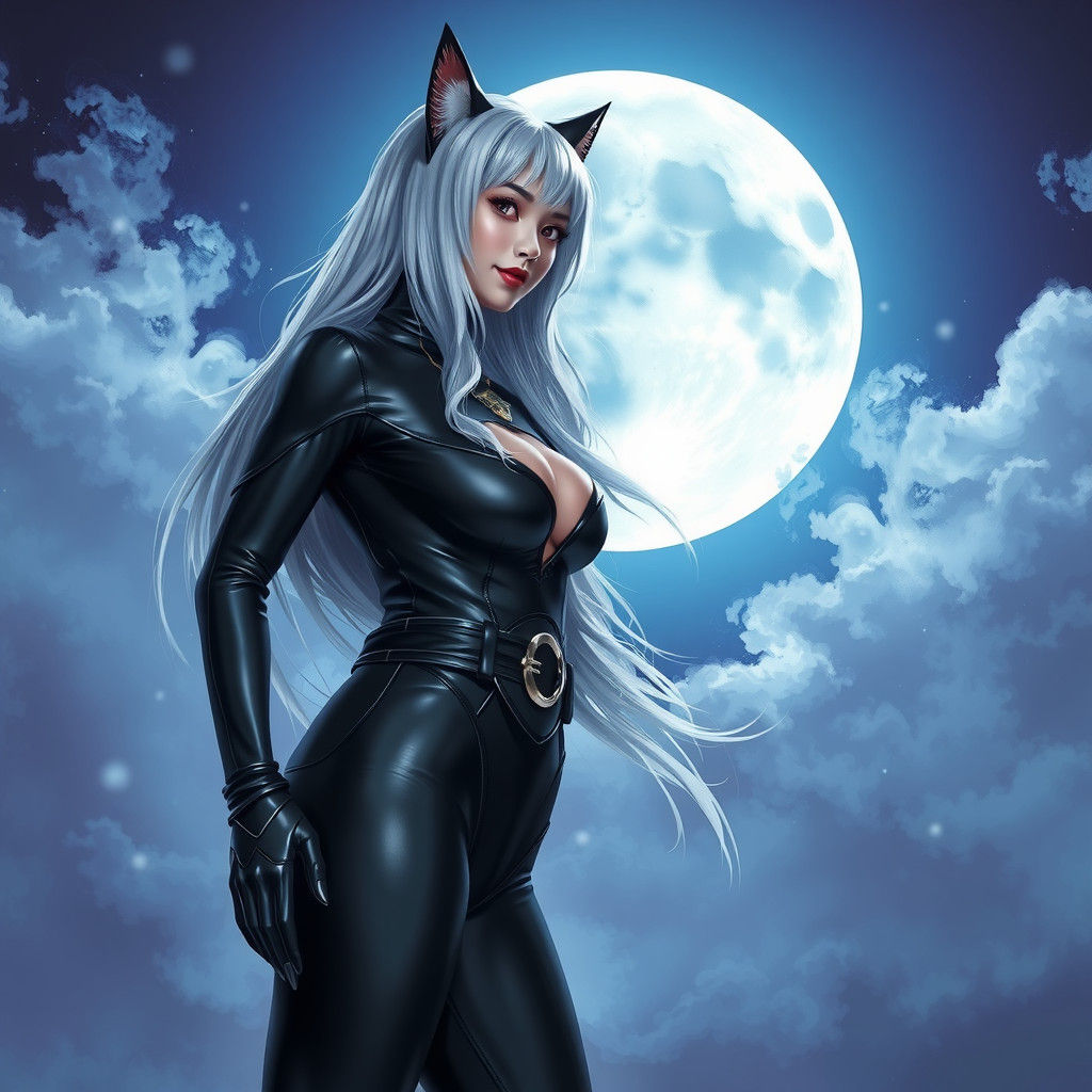 Woman in Latex Suit Under the Moonlight