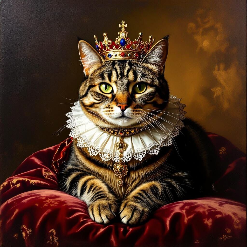 Regal Tabby Cat in Baroque Style Portrait