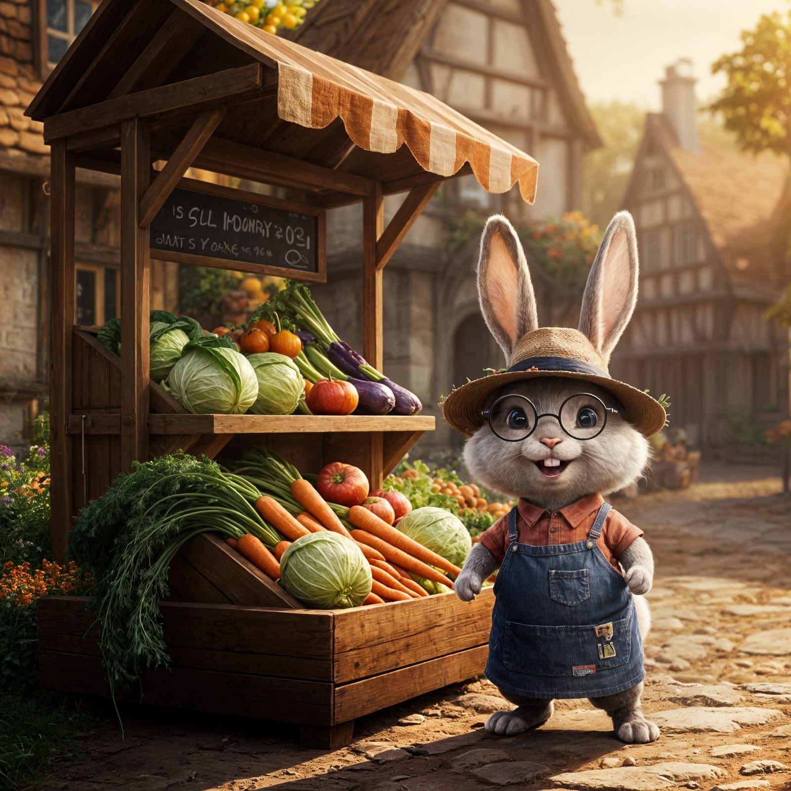 Whimsical Cartoon Rabbit Sells Fresh Produce
