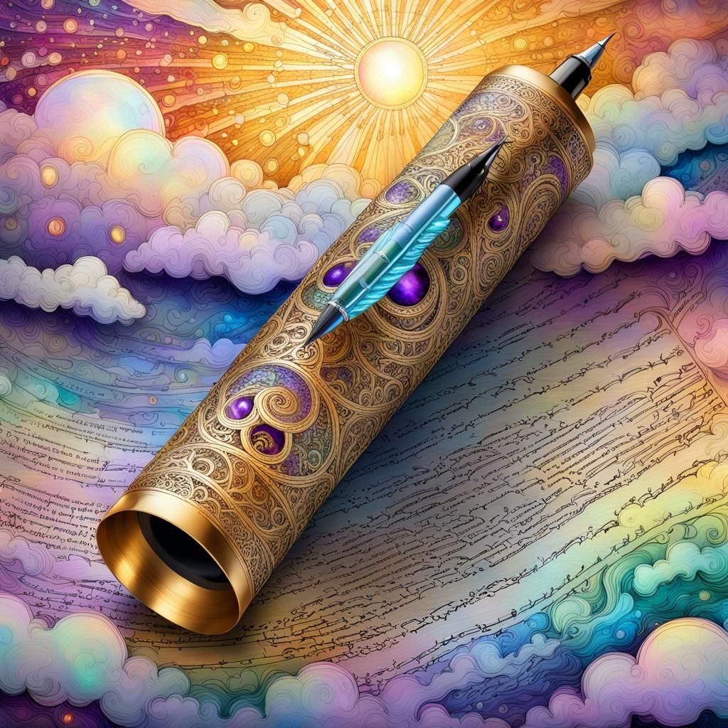 Poetry on Golden Scroll in Astral Illustration Style
