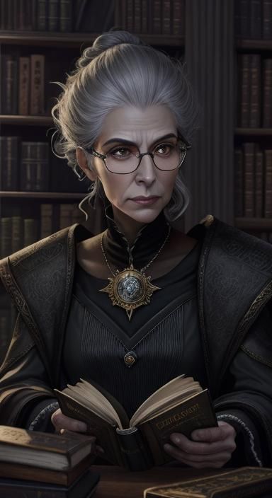 Witch Guarding Ancient Library Portrait