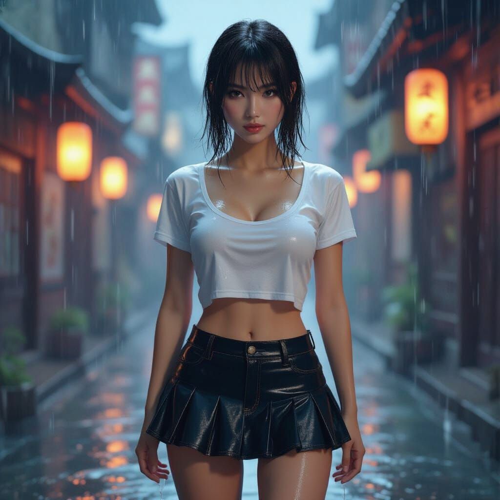Soaked Japanese Woman in Matte Painting Style