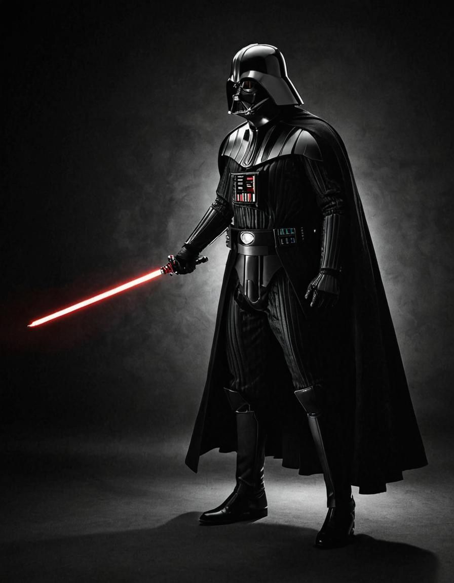 Darth Vader Silhouette with Red Saber in Black and White