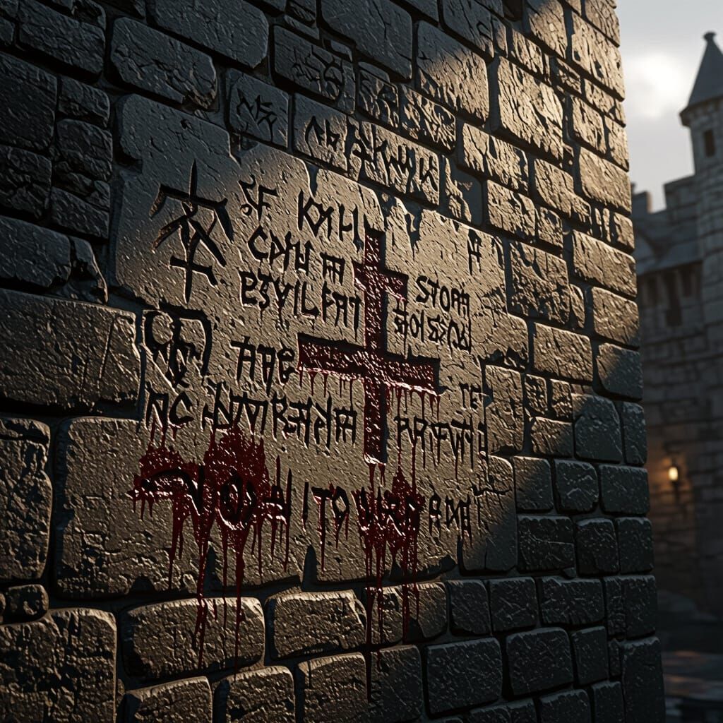 Medieval Orcish City Wall with Blood Message