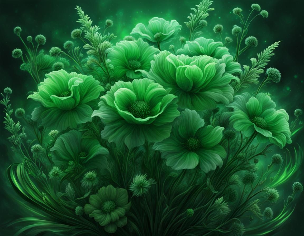 Celestial Bouquet of Green Meadow Flowers