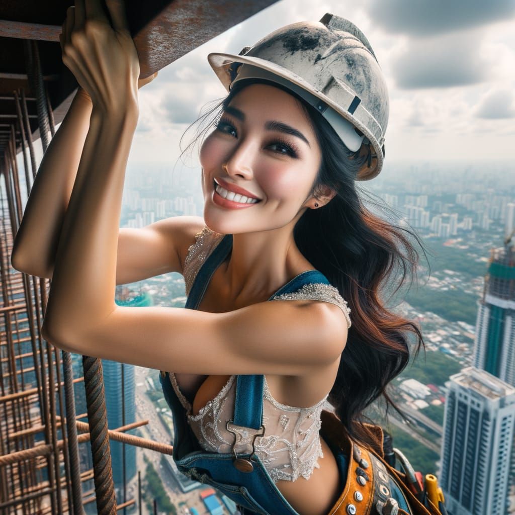 South Asian Construction Worker on Skyscraper