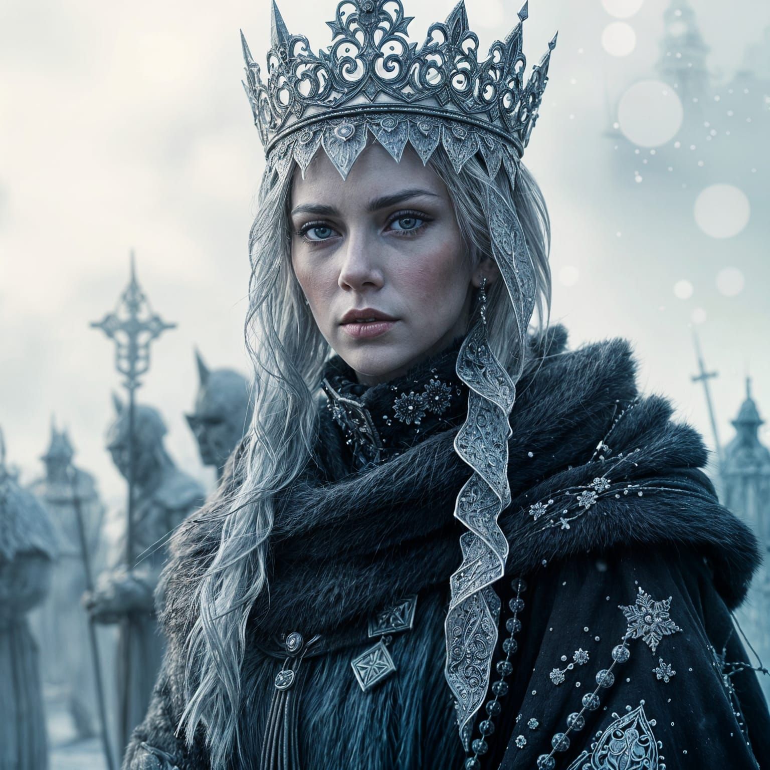 Ethereal Ice Queen in Gouache Style