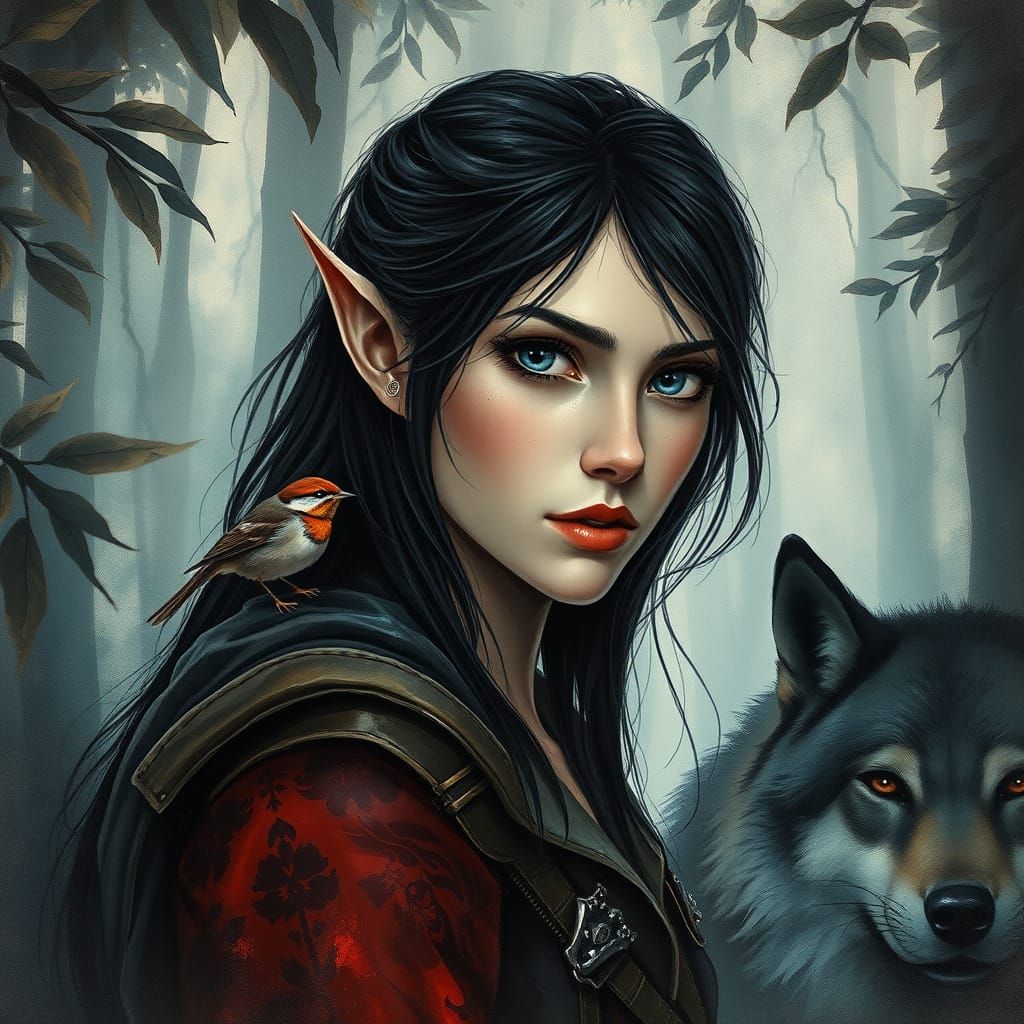 Ethereal Elven Ranger in a Misty Forest