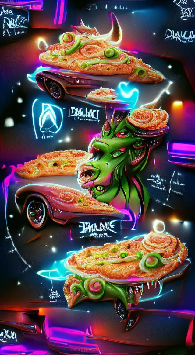 Neon Pizza Dragon Cars Galaxy, Trending Artstation
