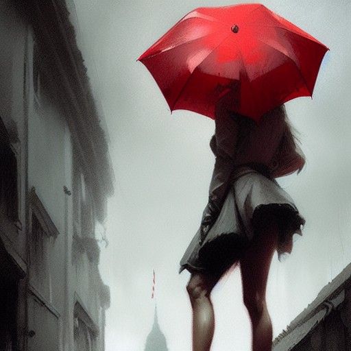 Sinister Red and White Umbrella Fantasy Art