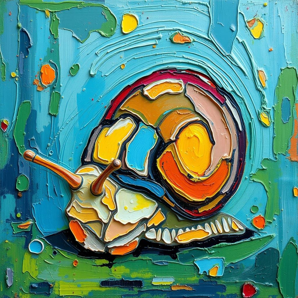 Snail in Expressionist Neo-Impressionism Oil Painting