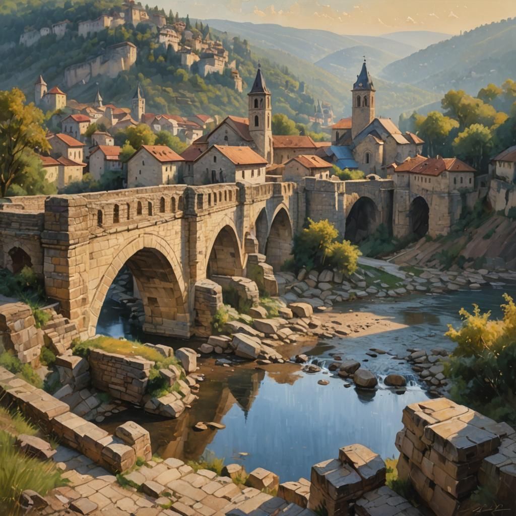 Old Stone Bridge and Church of St. Demetrius in Veliko Tarno...