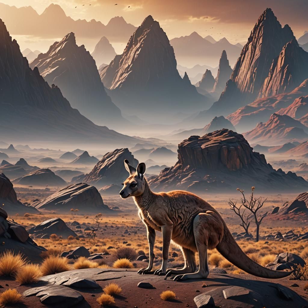 Kangaroo on Alien Planet in 3D Digital Art