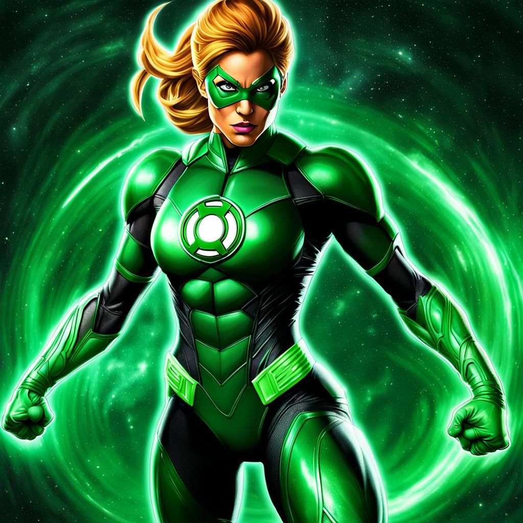 Female Green Lantern Super Saiyan in Nebula, Graffiti Art