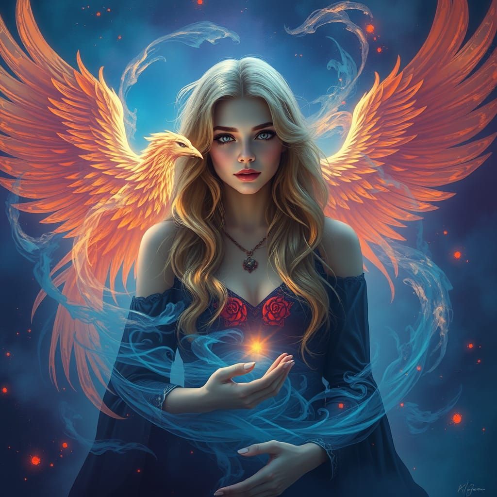 Mystical Tarot Reader with Phoenix Aura