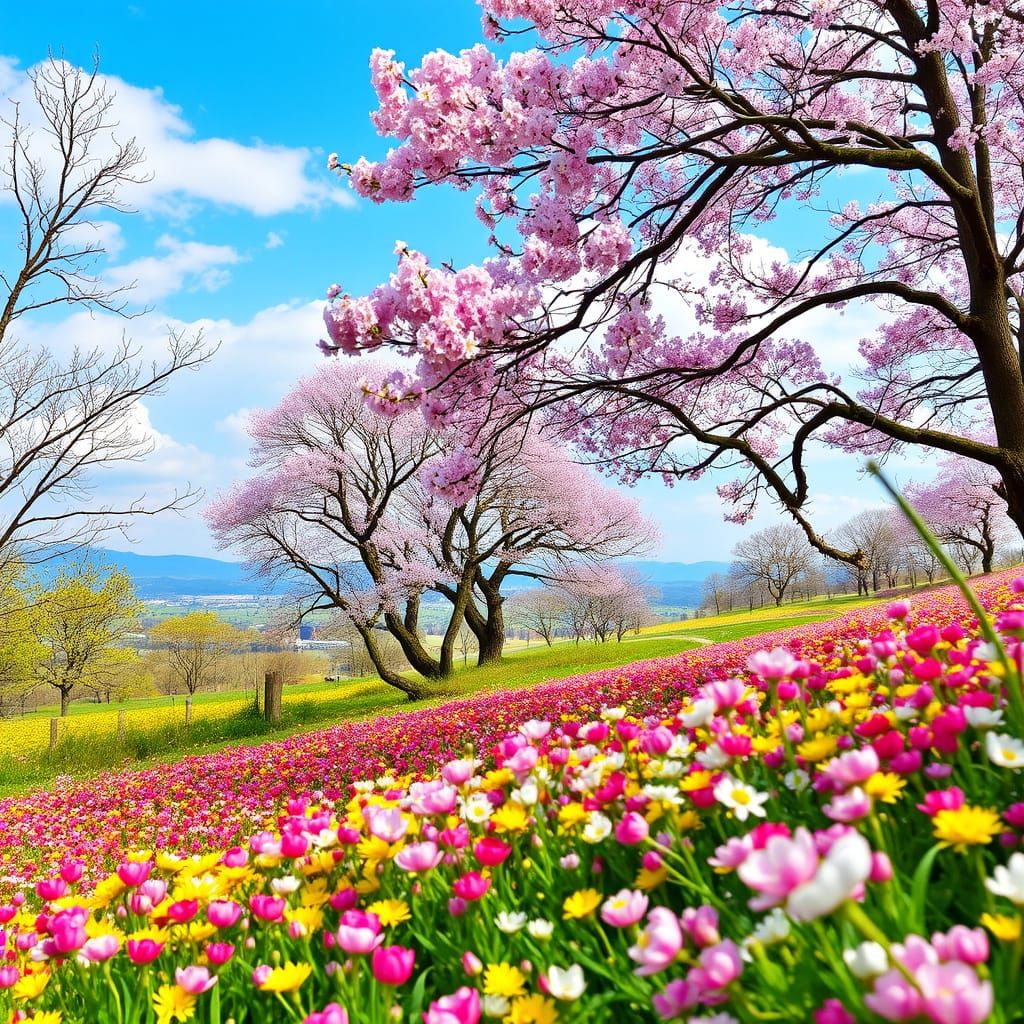 Pastel Spring Landscape with Vibrant Colors