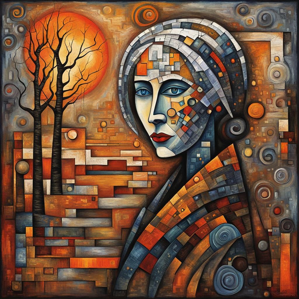 Moody Celtic Woman Walking Alone: Abstract Expressionism