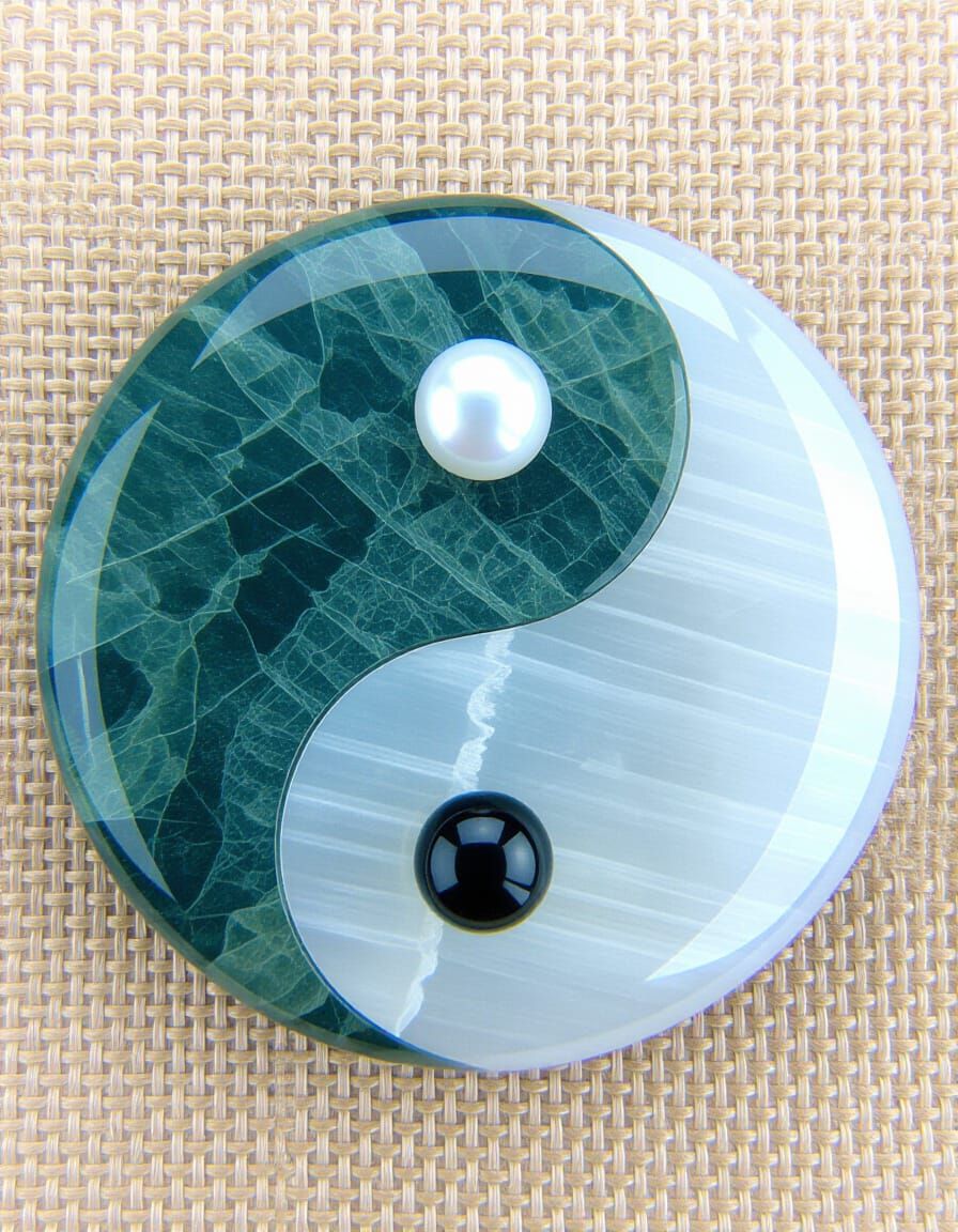 Yin-Yang Talisman in Alexandrite, Moonstone and Pearl