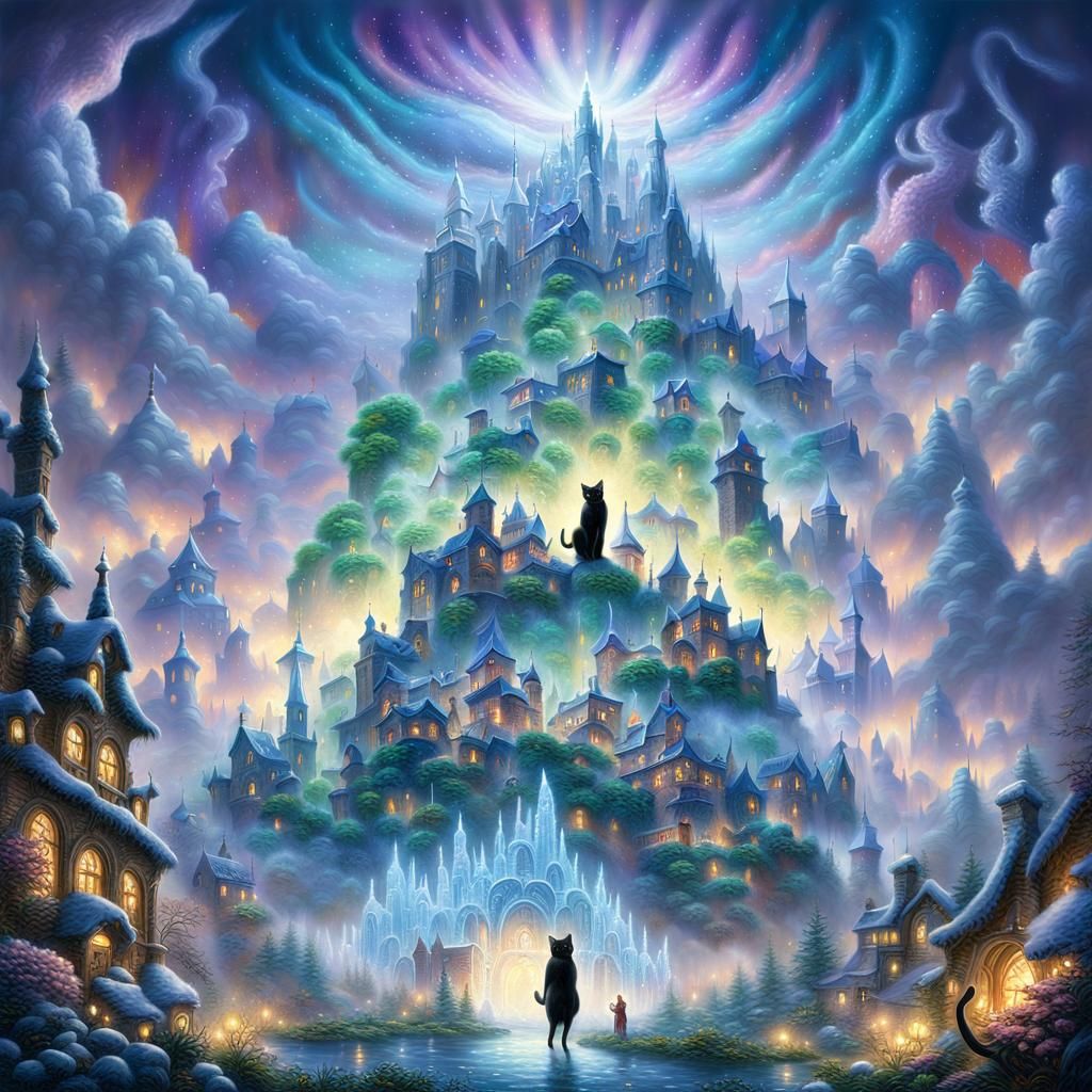 Black Cat Cloud Knight in Whimsical Realism