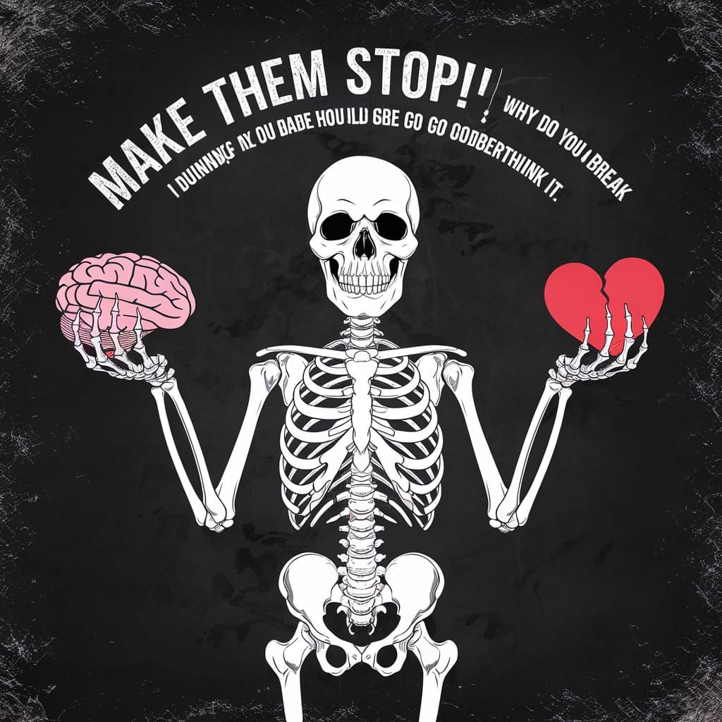 Skeleton Holding Brain and Heart Illustration