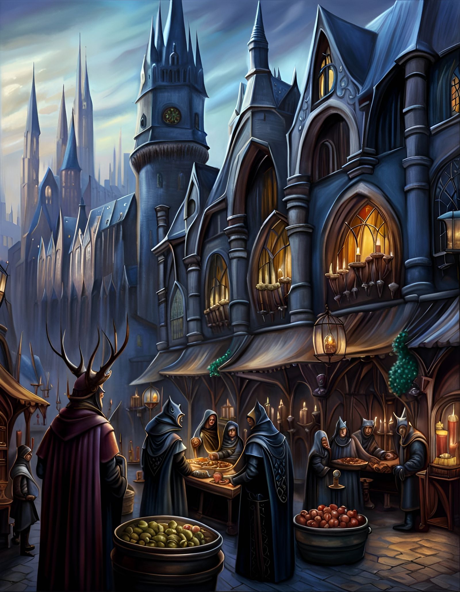 Magical Medieval Market in Giger Style