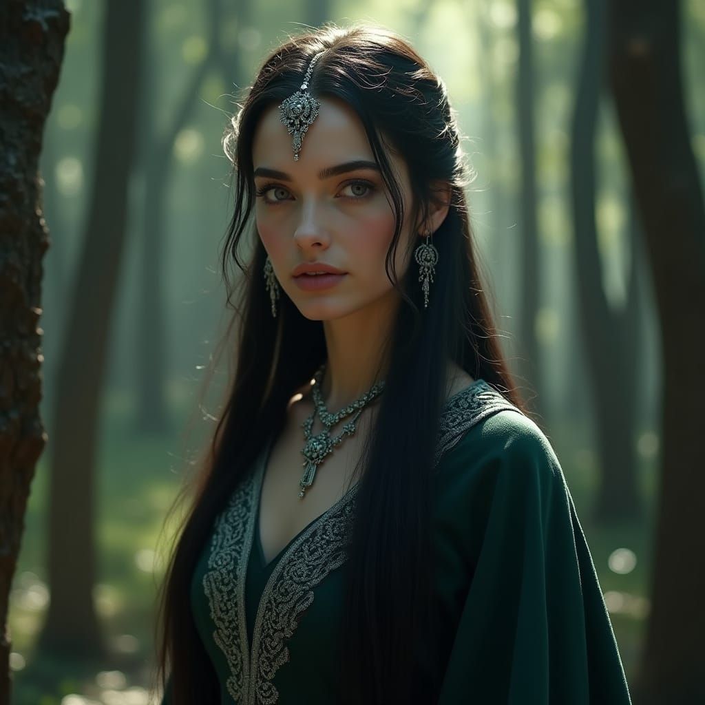 Ethereal Forest Goddess in Victorian Gothic Style