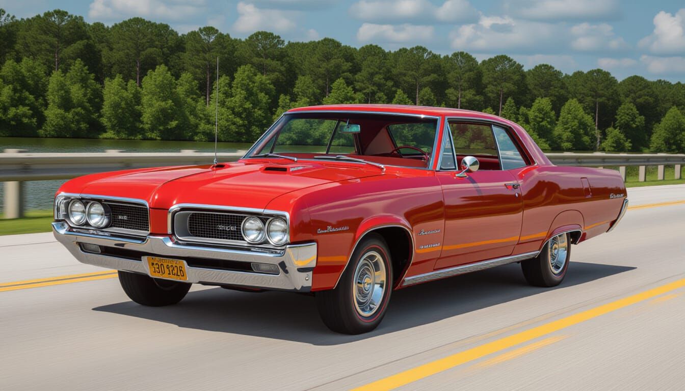 A beautiful cherry red  Pontiac lemans
