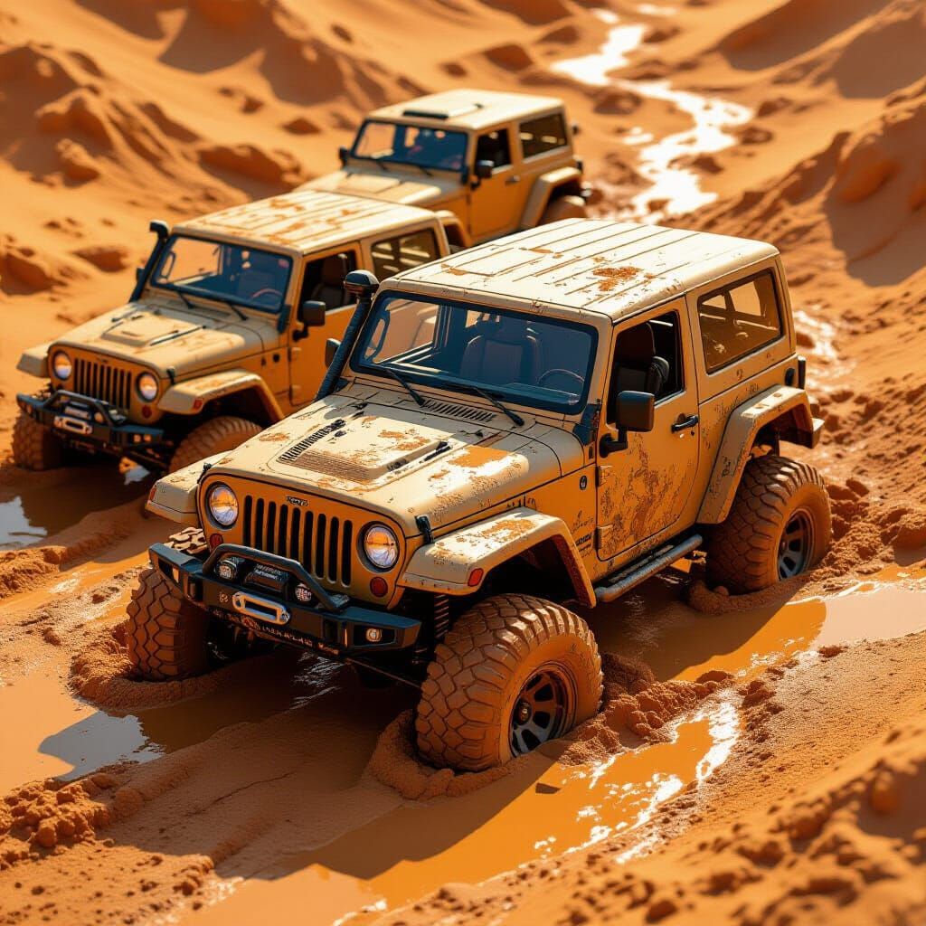 Off-Road 4x4 Cars Enveloped in Clay Mud