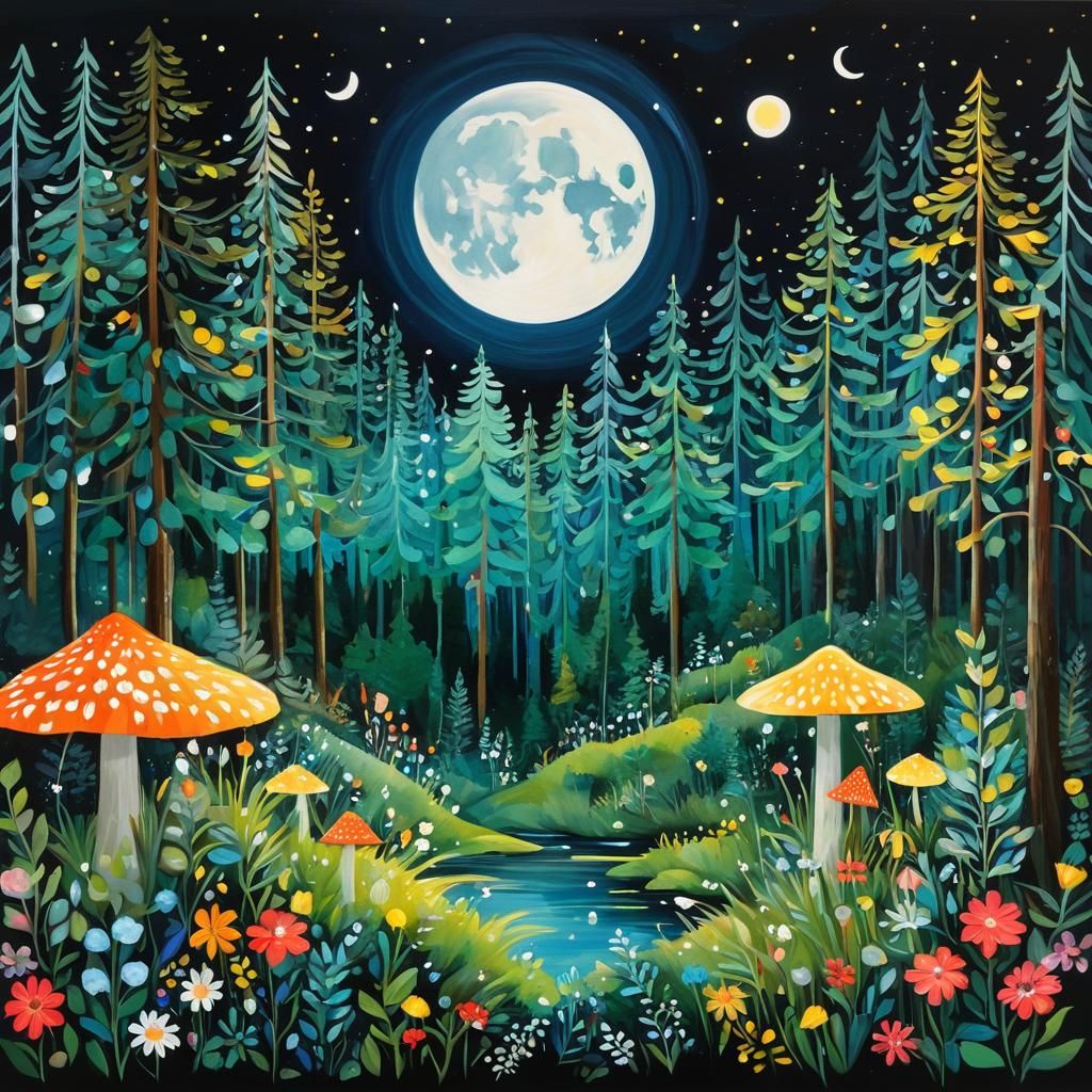 Enchanting Midsummer Night's Eve Forest Scene