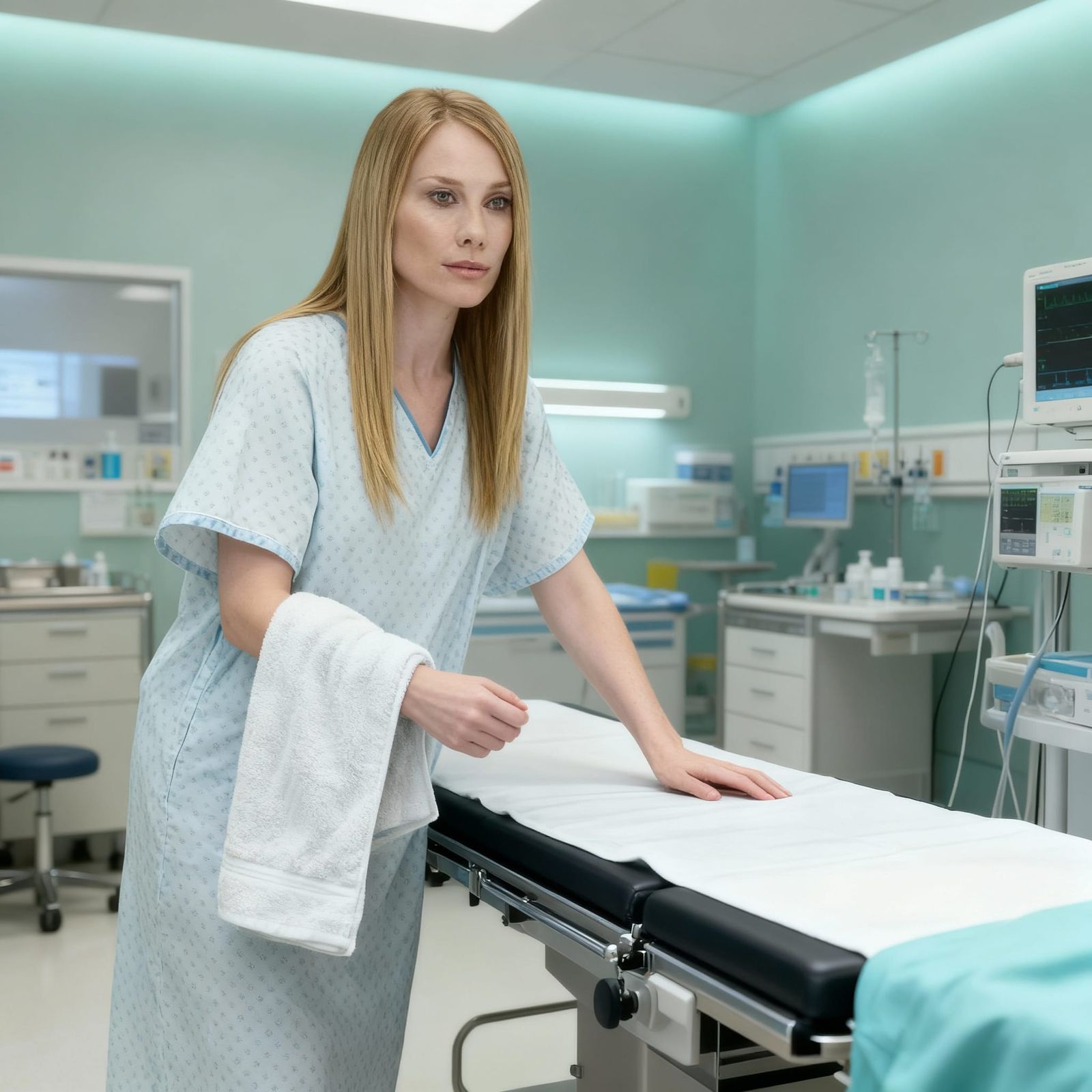 Patient Prepares for Surgery in Hospital Gown