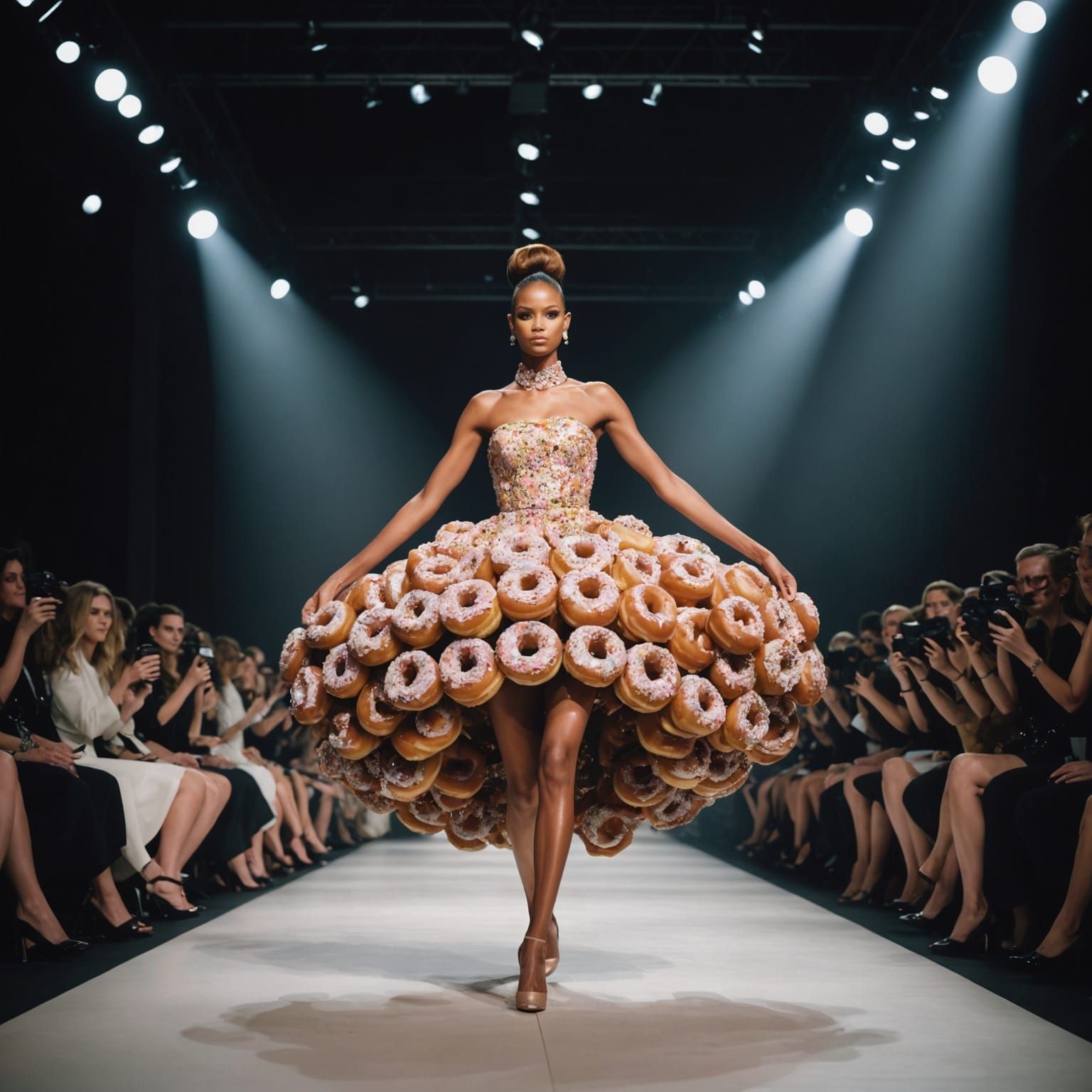 High fashion photography of a super-model on the catwalk wea...