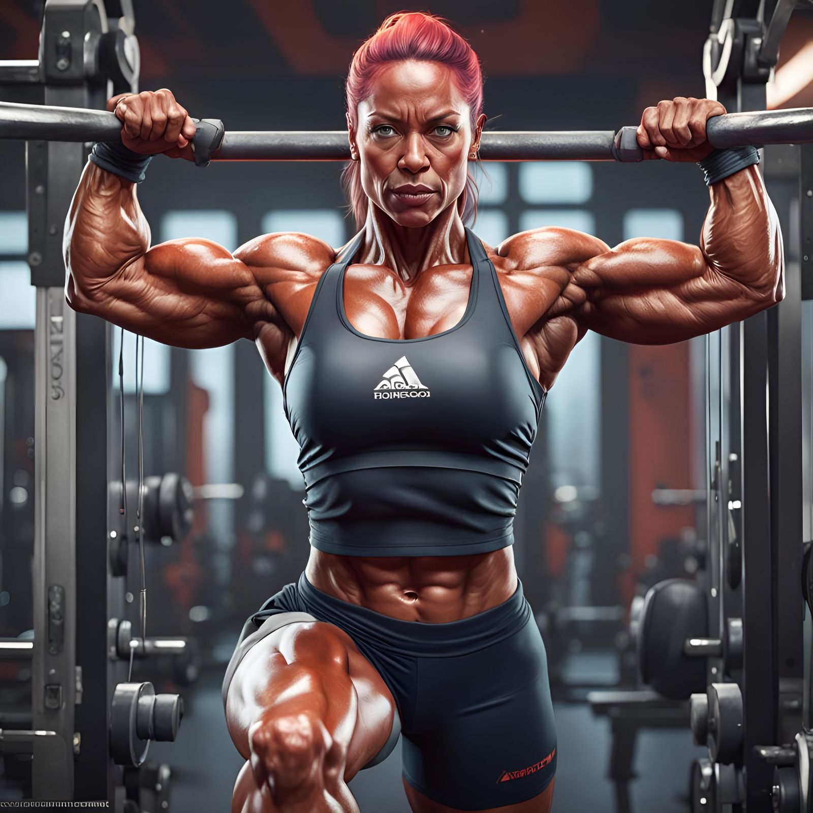 Detailed Portrait of Female Bodybuilder at Gym