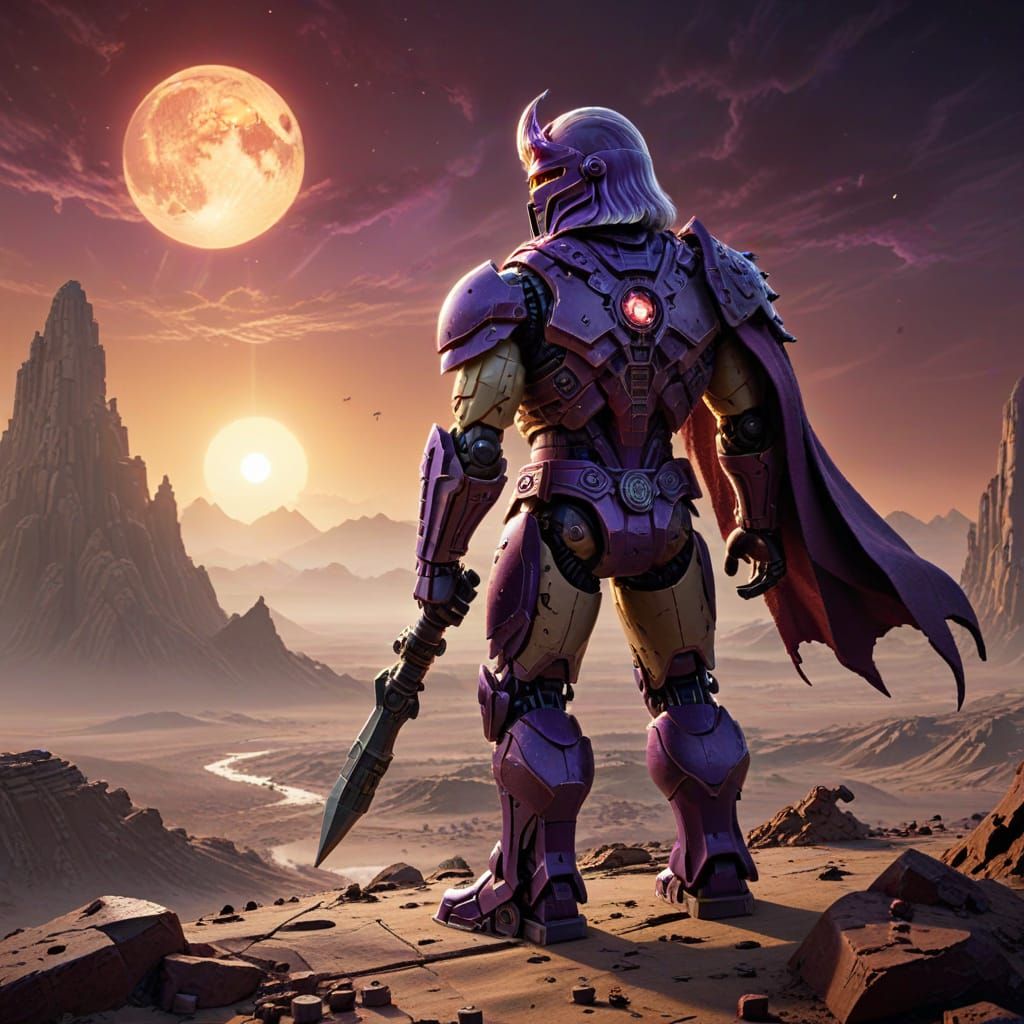 He-Man Lego Warrior on Alien Planet at Sunset