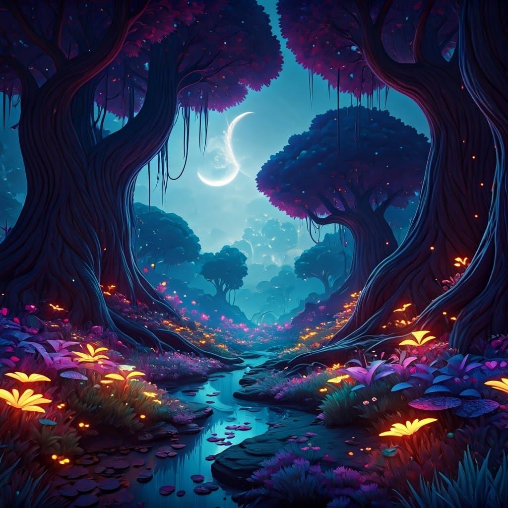 Mystical Forest: Dreamlike Scene in Matte Painting Style