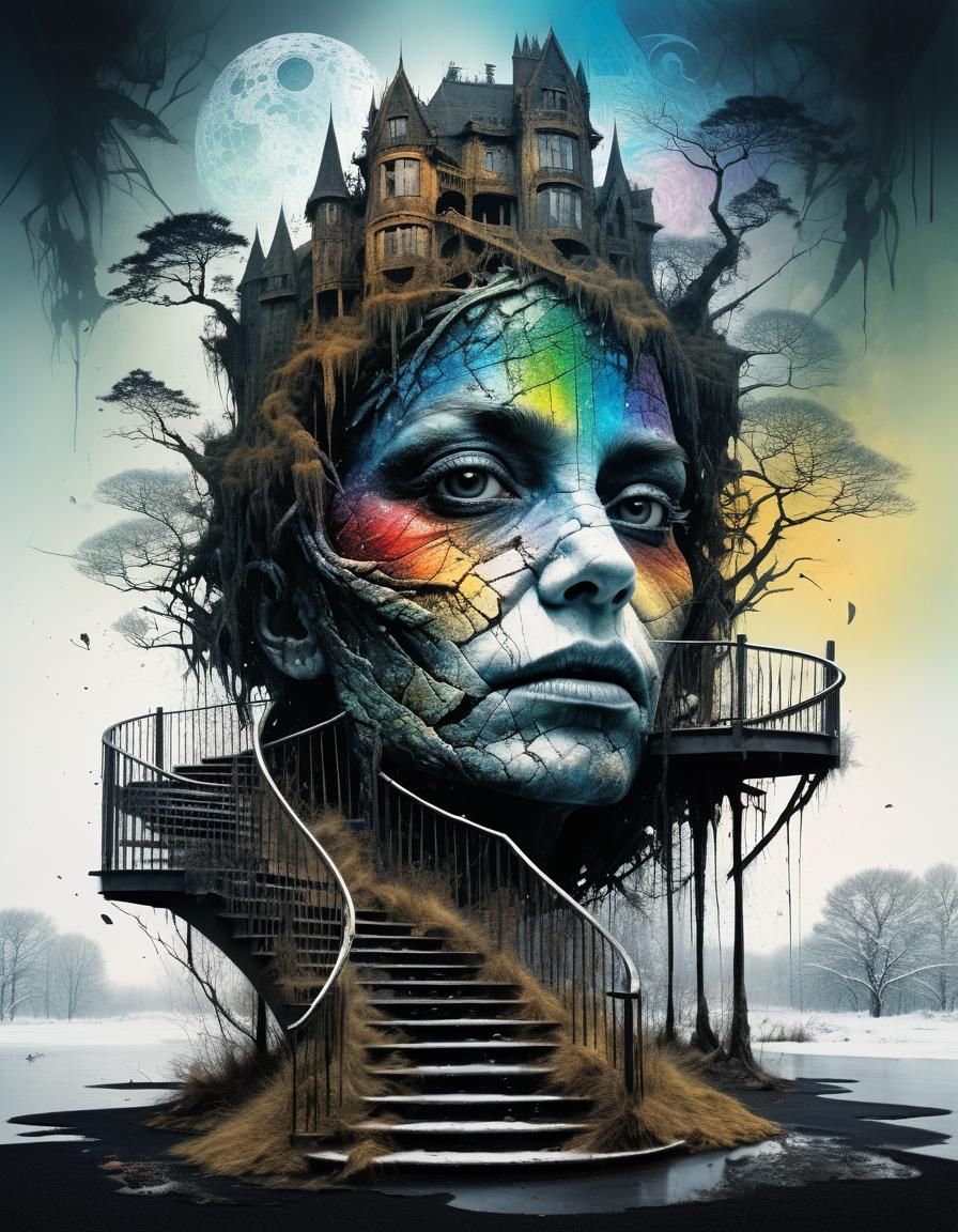 Double Exposure Landscape with Gothic Ziggurat