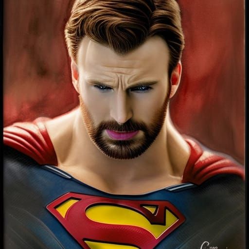 Superman Watercolor Painting with Gold and Red Details