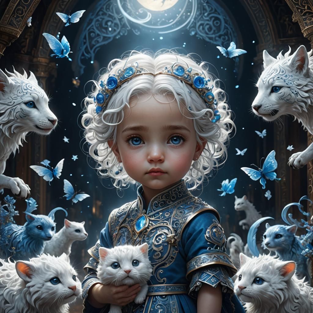 Cute Toddler with Magical Creatures in Fantasy Style