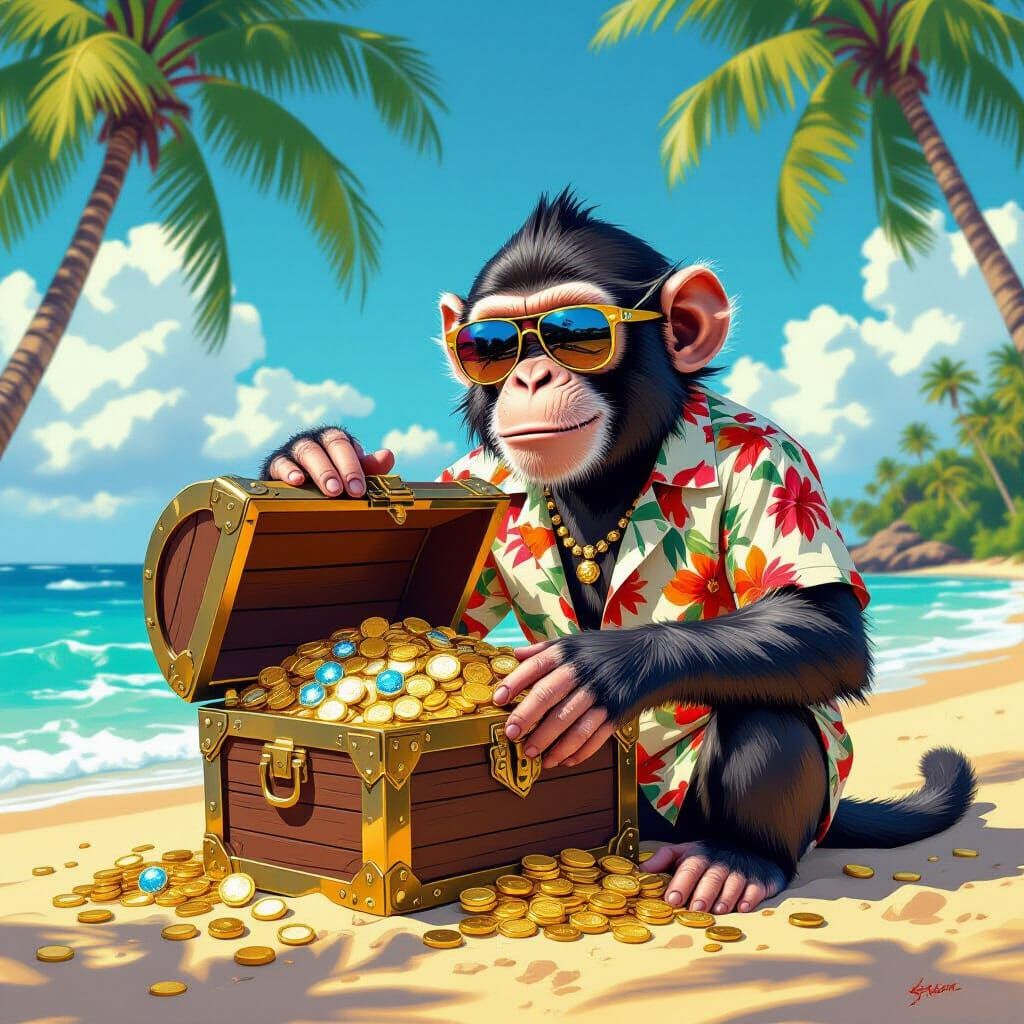 Monkey Finds Treasure on Tropical Island