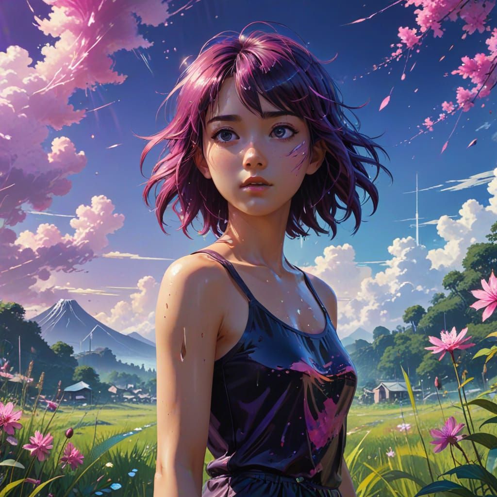 Woman in Cyberpunk Vaporwave Style with Oil Drip Effect