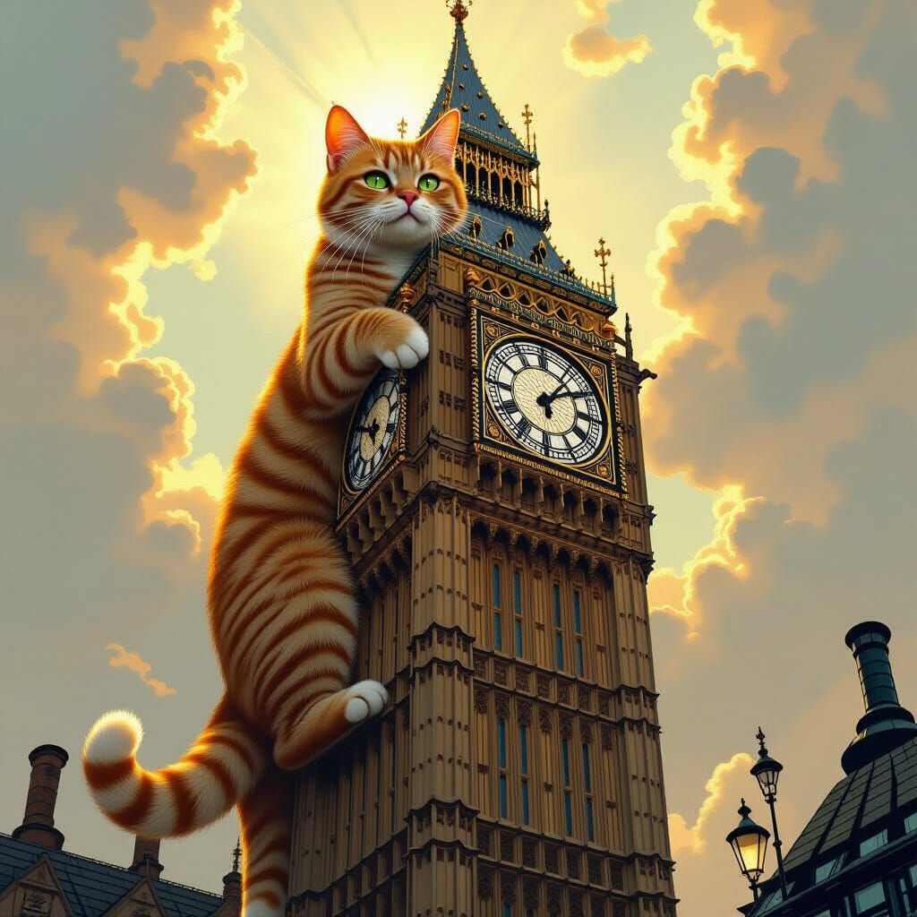 Giant Cat Climbs Big Ben: Sci-Fi Fantasy