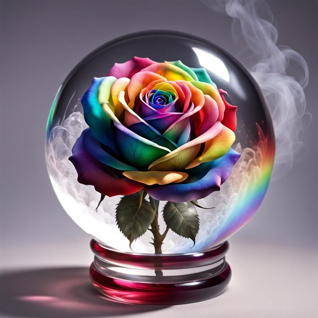 Rainbow Rose Crystal Ball in Realism