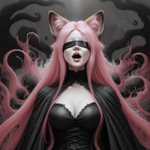 Fox-Girl in Occult Robes Screaming