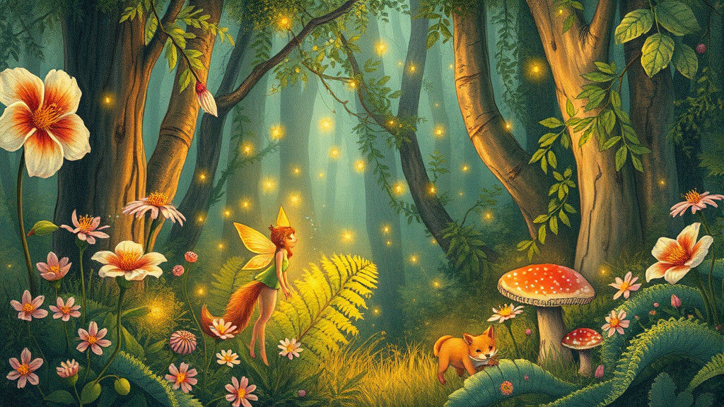 Enchanted Forest Scene in Colored Graphite Style