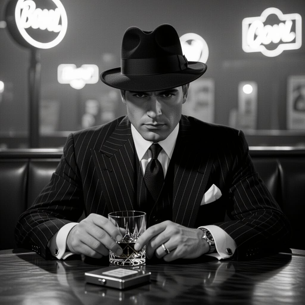 Noir 1950s Gangster in Cinematic Black and White
