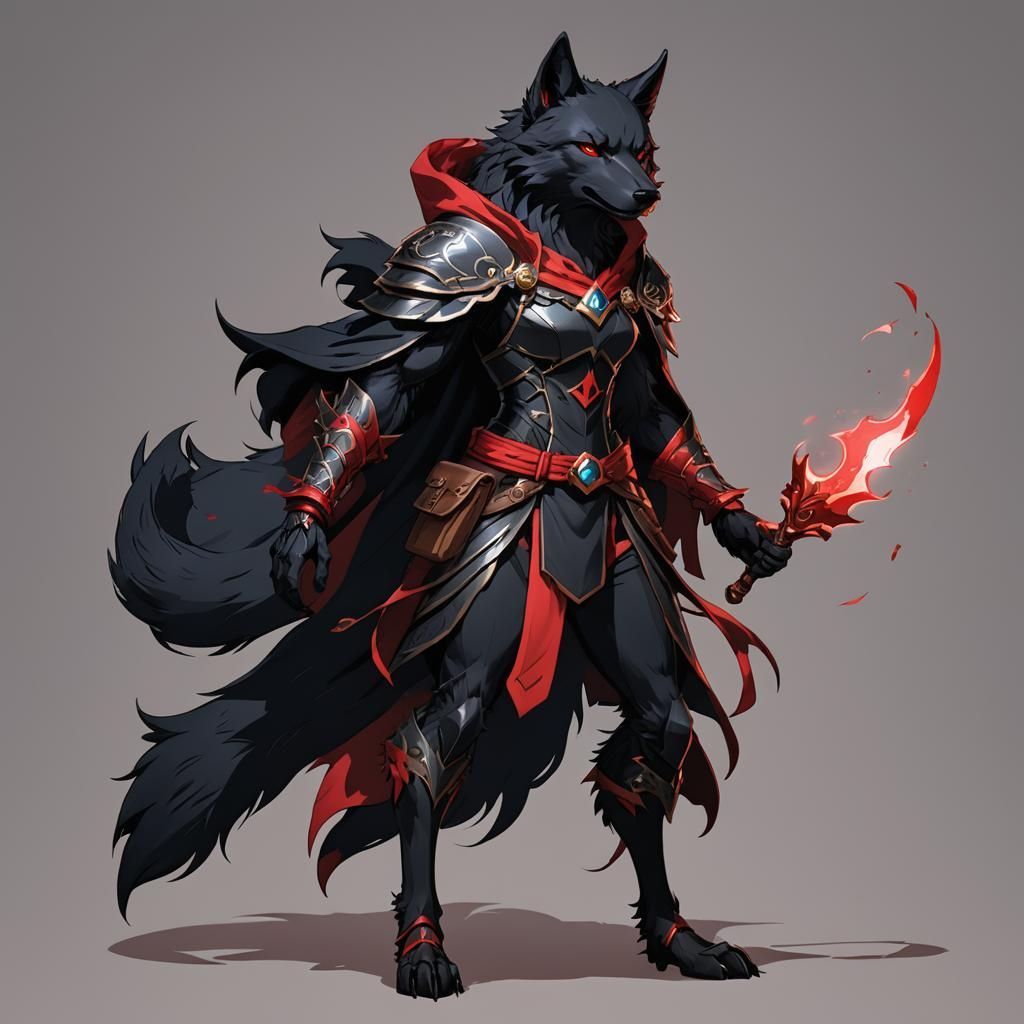 Anthropomorphic Wolf Sorceress in Anime Style