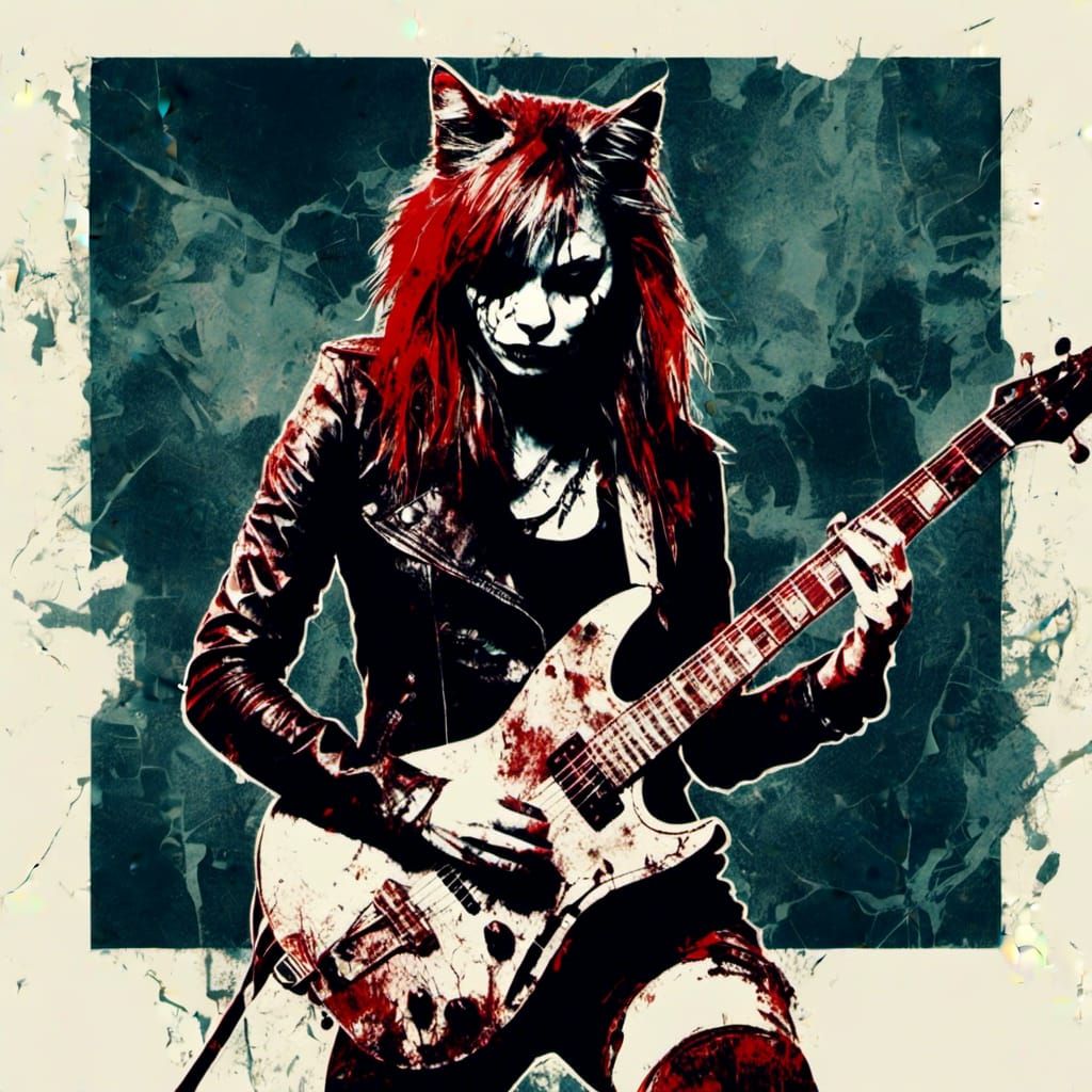 Macabre Comic Graphic Art of Feline Rock Group