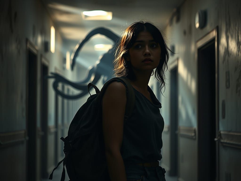 Woman Fears Monster in Dystopian Post-Apocalyptic Hospital