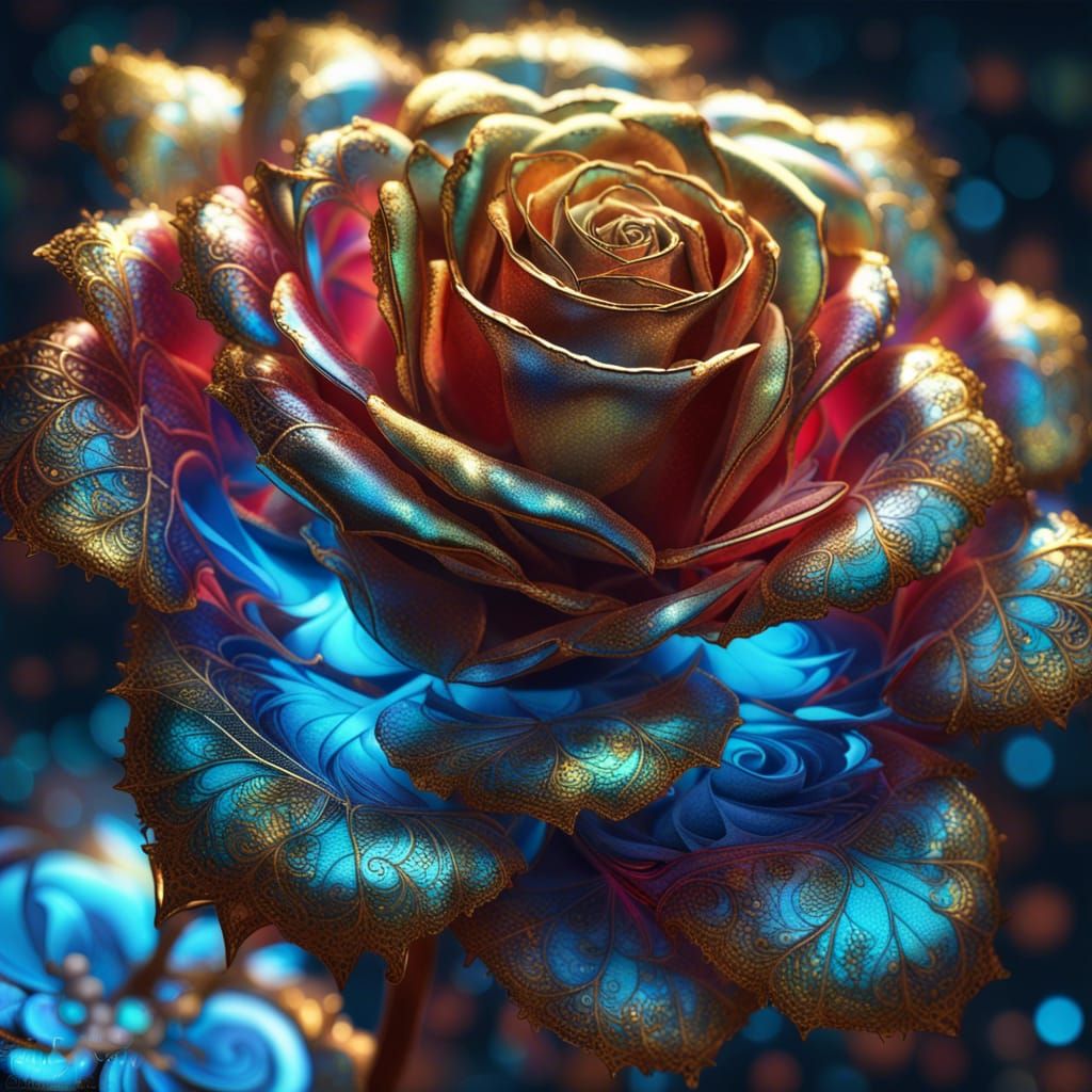 Bioluminescent Rose with Holographic Filigree Detail